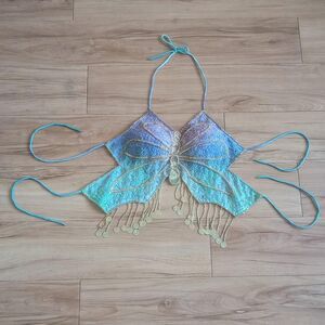 Y2K Ombre Beaded Sequin Butterfly Fairy Top